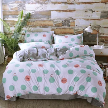 

Reactive Printing Simple Green Dot Bed Sheets and Pillowcases Bedding Sets Full Bed Set Cartoon Bear Zipper Duvet Cover Sets 958