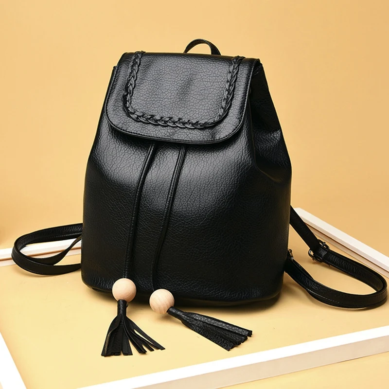 New Teen Leather Backpack Suitable For Girls Fashion Leather Backpack Female Pretty Tassel Travel Backpack Bag
