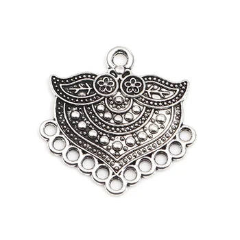 

30 PCs Doreen Box Zinc Alloy Connectors Irregular Silver Color Carved Pattern For DIY Jewelry Making 28 x 27mm, Hole:1.7mm