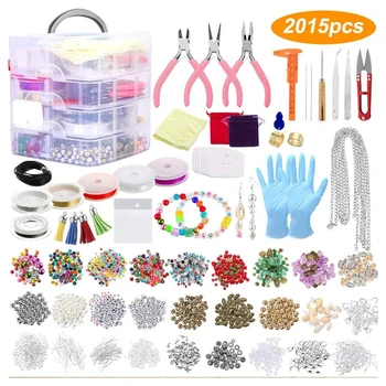 

2015 Pieces DIY Necklace Bracelet Jewelry Making Supplies Kit with Assorted Beads Charms Findings Wire Cord Pliers