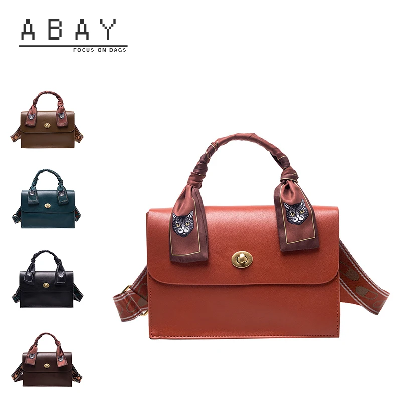 Women Versatile Small Square Bag 2020 Autumn Winter Ladies New Fashion Style Silk Scarf Handle PU Leather Shoulder | Багаж и сумки