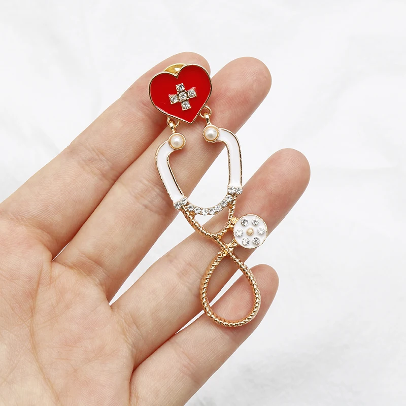 Doctor Nurse Brooch Crystal Stethoscope Shape Enamel Pins Accessories Jackets Coat Jewelry Gift | Украшения и аксессуары