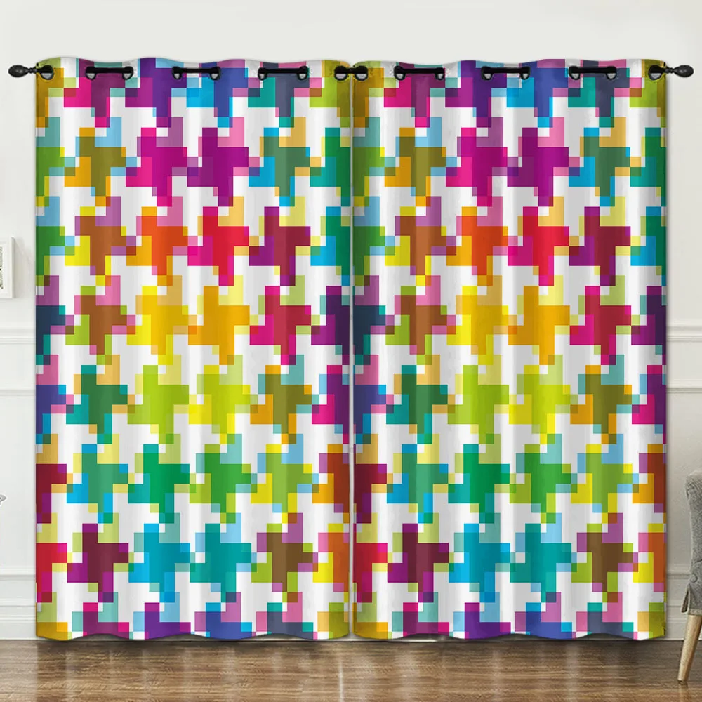 

Colorful geometry room decoration curtain background decoration cloth pink curtains luxury 4