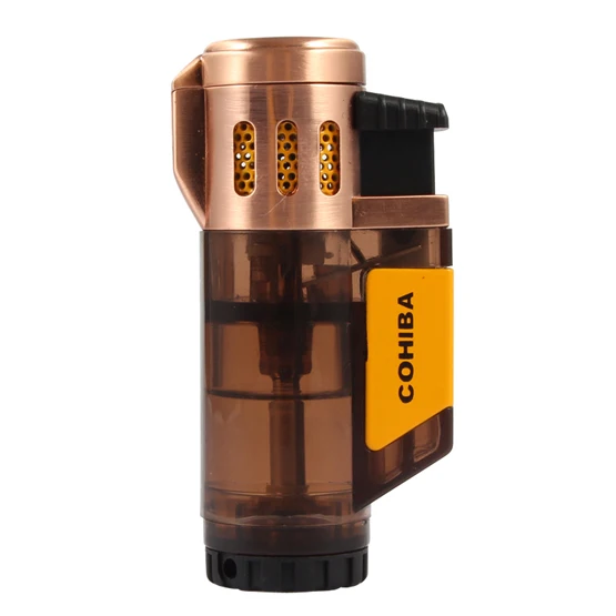 Оранжевый COHIBA зажигалка для сигар, газовая зажигалка, 3 фонарь, ветрозащитная сигара, аксессуары с подарочной коробкой - Цвет: Оранжевый