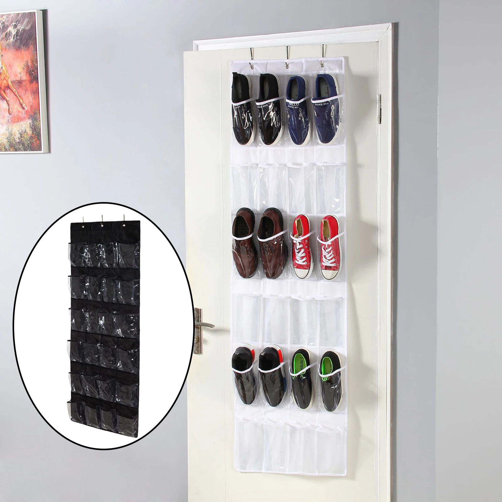 Organizador de zapatos para colgar sobre la puerta, colgador de  almacenamiento con 24 bolsillos, ahorrador de espacio - AliExpress