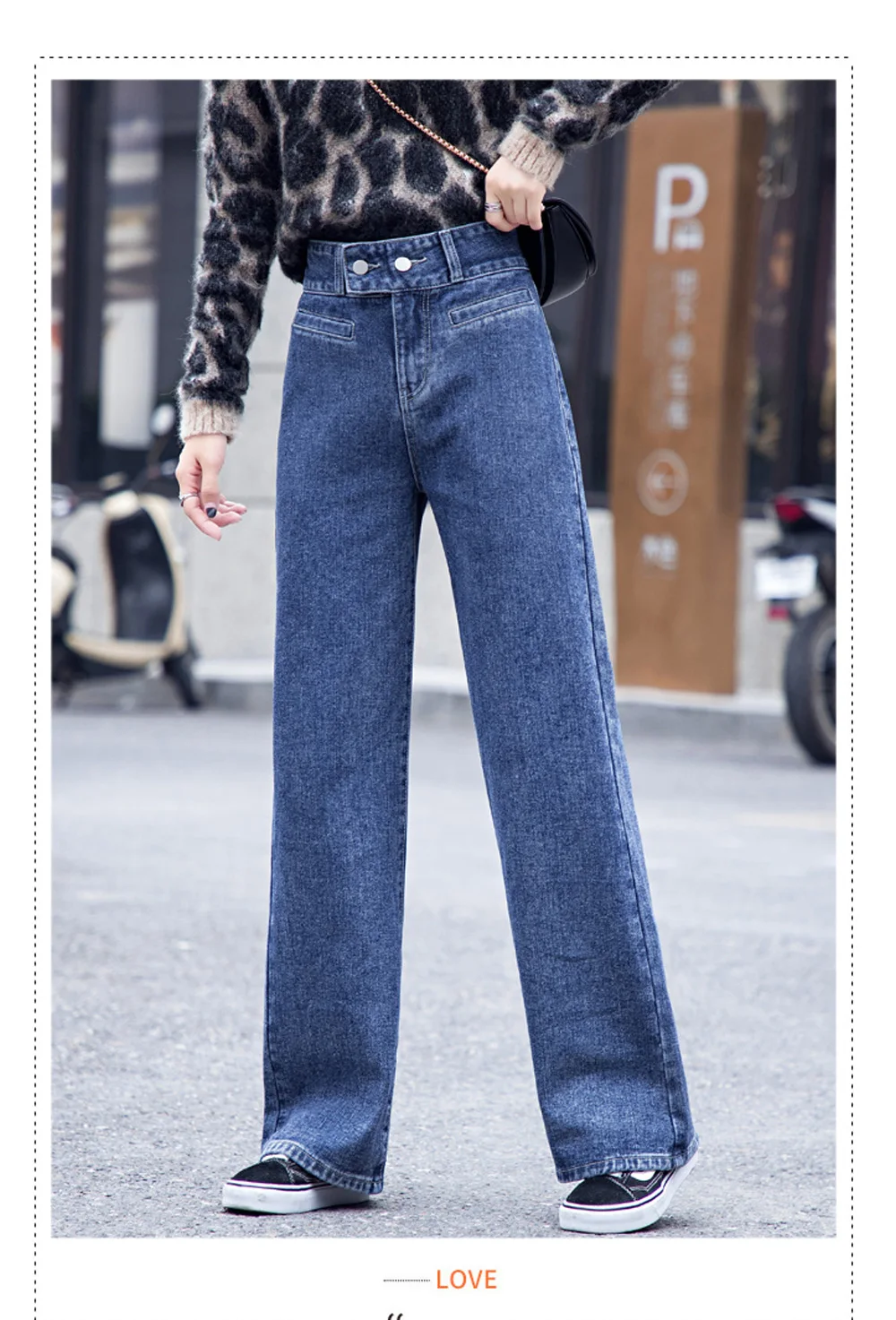 Zsrs new High Waist Straight Jeans Women autumn blue Casual Loose Wide Leg Jeans Trousers Striped Palazzo Pants Large size