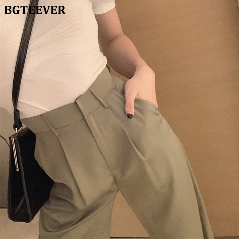 BGTEEVER Elegant High Waist Wide Leg Pants for Women Casual Pockets Full-length Suit Pants Female 2020 Summer Women Trousers BGTEEVER Elegant High Waist Wide Leg Pants for Women Casual Pockets Full-length Suit Pants Female 2020 Summer Women Trousers