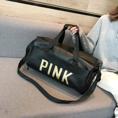 Новейший дизайн, розовая спортивная сумка с блестками и буквами для спортзала и фитнеса, сумка через плечо, женская и мужская сумка-тоут, сумка для путешествий - Цвет: Black-Yellow