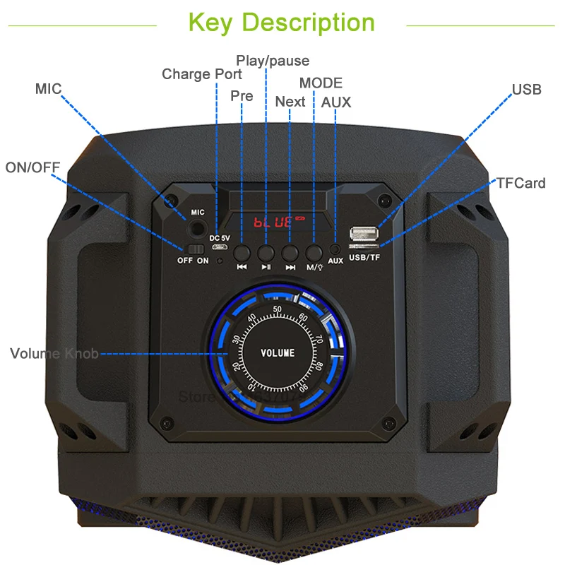 Открытый динамик Bluetooth динамик беспроводной портативный Hi-Fi динамик супер бас с BT/TF/AUX/USB/MIC светодиодный свет динамики для вечеринки