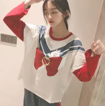 

Spring and Autumn Lovely Sweet Beauty Pajamas Long Sleeved Pijama Cotton Loose Navy Rabbit Printing Sleepwear Sexy Home Clothes