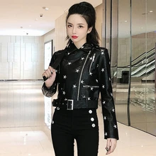 New autumn Women Faux Leather Jacket Biker Black Coat Turndown Collar PU Motorcycle Jackets Slim Streetwear girlOuterwear spring