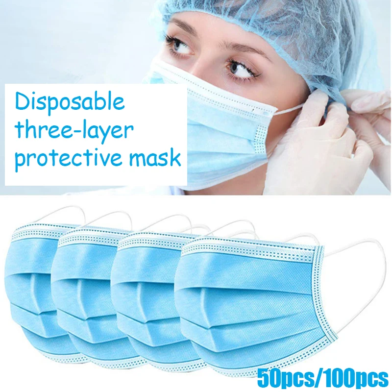 

50/100/200 Pcs 3 Ply Face Mask Disposable Protective Safety Masks Anti-Dust Mask Anti Pollution Non-Woven Mouth Mask Health Care