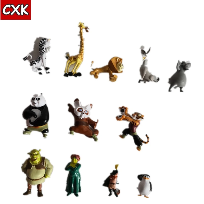 DSN Shrek 12 шт./компл. панда игрушки с героями мультфильма Мадагаскар ПВХ Фигурки Фильмы ТВ плюшевые игрушки детские игрушки подарки для детей рождественские подарки