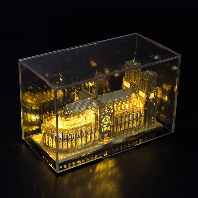 US $47.40 Notre Dame 3d Metal Puzzle Box Educational Toys with LED Lights Mini DIY Bedroom Home Decor Creativ