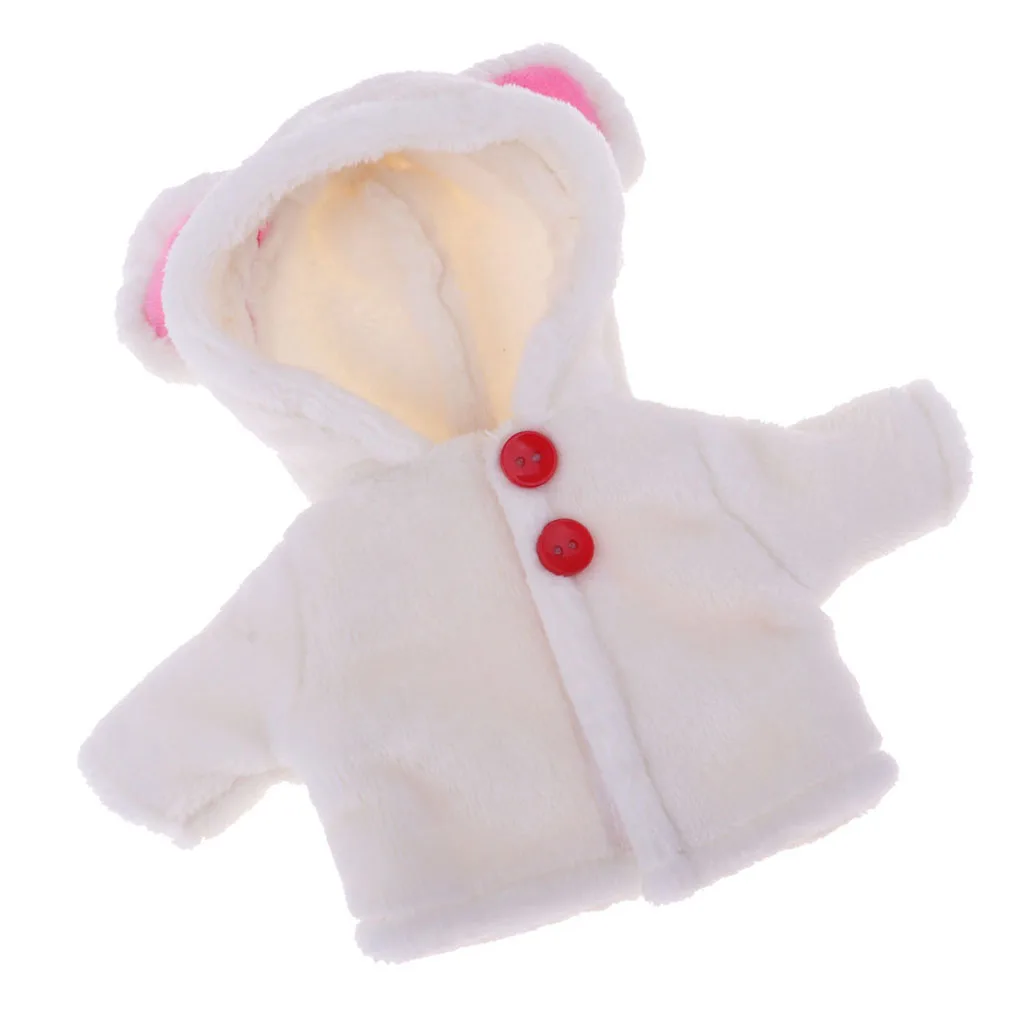 Handmade Winter Plush Coat with Ear Hat for 25cm Mellchan Doll Accs White