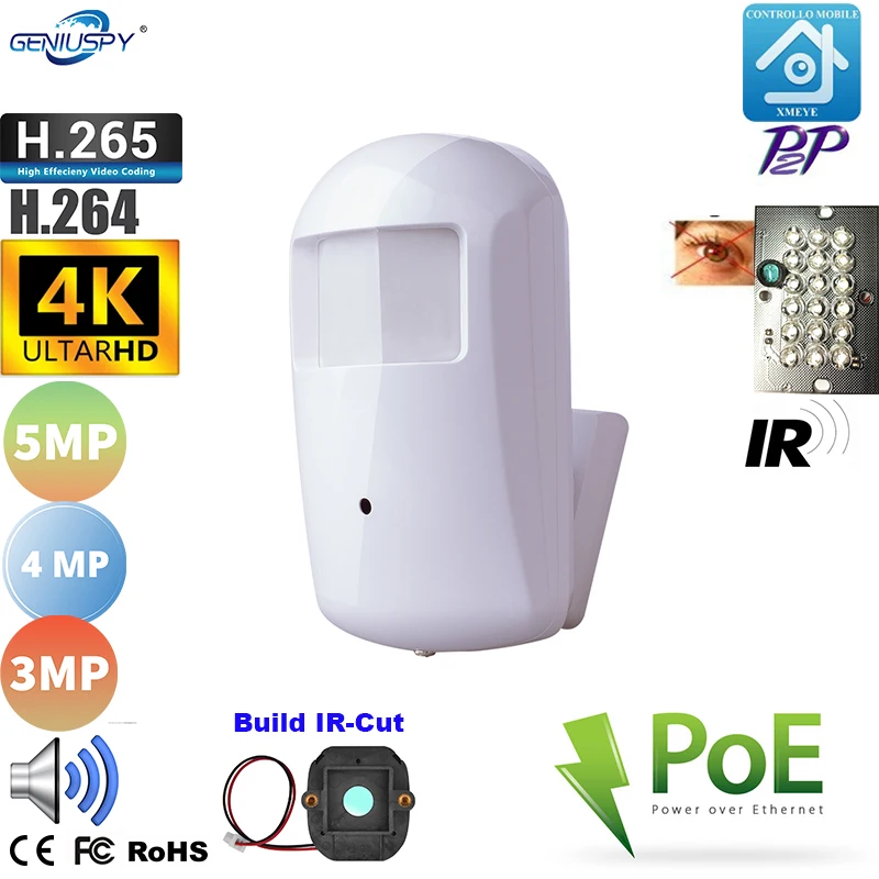 Cámara IP de Audio sensor de movimiento, minicámara XMEYE de 3MP, 4MP, 5MP, 4K, 8MP, 940nm, IR, encubierta, Pir, alarma de movimiento, correo electrónico, foto, detección humana, H.265|Cámaras de vigilancia| -