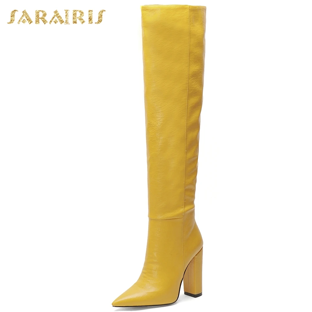 

SARAIRIS 2020 Fashion Big Size 44 Pointed Toe Chunky High Heel Customize Shoes Woman Boots Female Knee High Boots Women Shoes