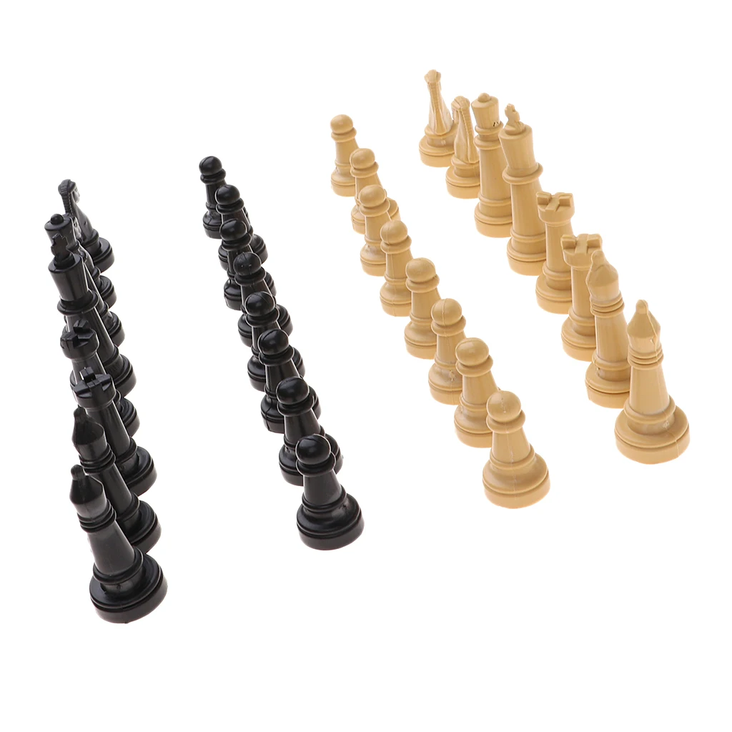 32pcs Wooden + Black Plastic Chess Pieces Lot Party Board Game Toy Accessories Chess Pieces