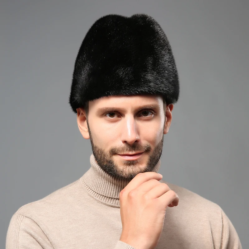 Шапка-бини из натурального меха норки для мужчин, зимние теплые русские шапки для подарка на Рождество