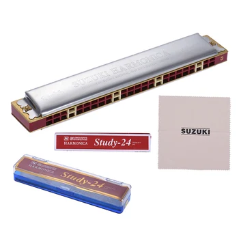 

Suzuki Study-24 24 Holes Harmonica Tremolo Key of C with Cleaning Cloth Box Musical Instrument for Beginner Student