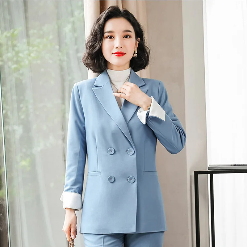 Женский костюм, корейский, свободный, OL, высокого класса, профессиональный, однотонный, двубортный, из двух частей, с длинным рукавом, блейзер+ брюки, костюм, набор, женский - Цвет: Single Blazer 1