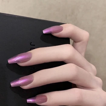 

24pcs/set European Coffin False Nails Long Aurora Purple White Ballerina Full Nail Art Tips Beauty Nail Accessory Press On Nails