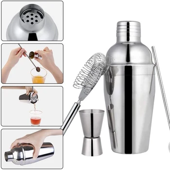 

5PCS/Set 750ML Stainless Steel Cocktail Shaker Mixer Wine Martini Boston Shaker For Bartender Drink Party Bar Tools