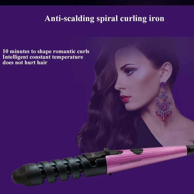 Kemei KM-1026 Professional Electric Hair Curler Roller Spiral Curling Iron Wand Ceramic Coating Fashionable Wavy Hairstyle Tools