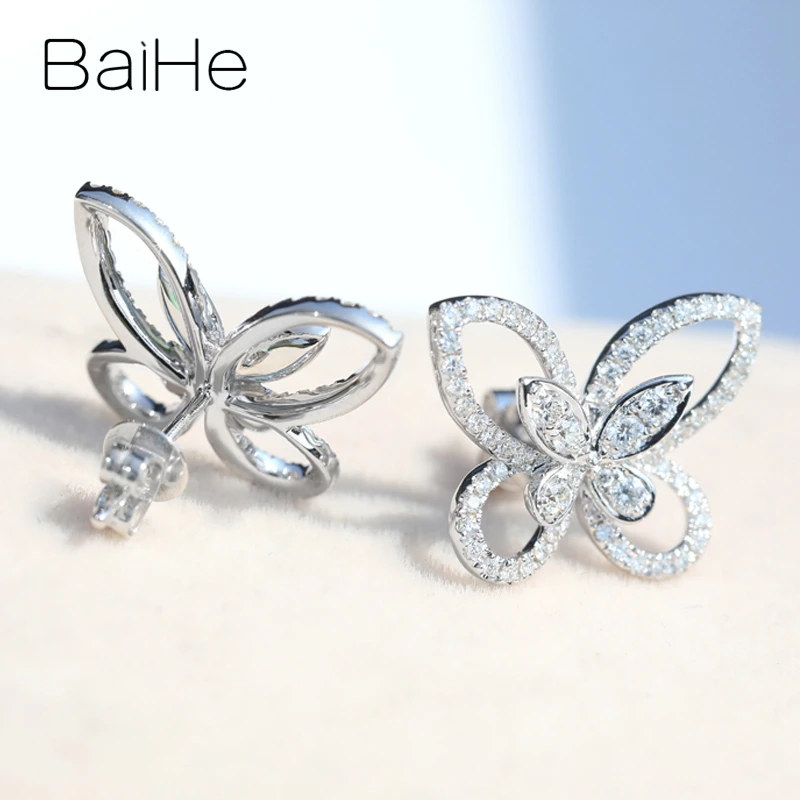 BAIHE Твердые 14 к белое золото всего 0.82CT H/SI натуральные бриллианты Свадебные модные ювелирные изделия подарок Красивая бабочка серьги гвоздики