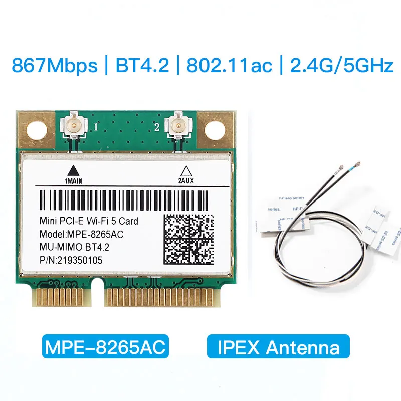 Dual Band 1200Mbps Intel 8265HMW Mini PCI-E Wifi Card 802.11ac Bluetooth 4.2 Wireless Adapter 2.4G/5GHz Antenna Better 7260HMW | Компьютеры