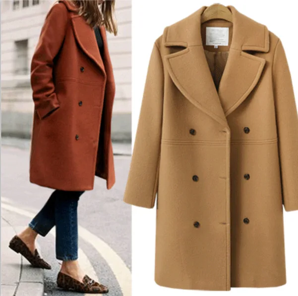 Осенне-зимнее женское Шерстяное Пальто в европейском и американском стиле большого размера Женская Длинная ветровка шерстяное пальто