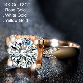 

14K Rose Gold 3 Carat Moissanite Diamond Ring Women Classic Romantic V Wedding Party Engagement Anniversary Ring 3 Ct D Color