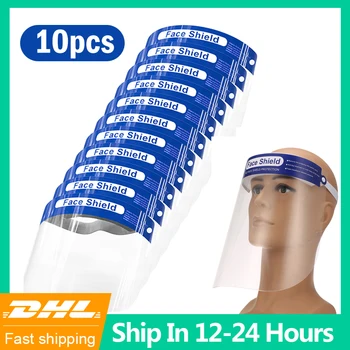 

10PCS FDA Certification Transparent Face Shield Protective Mask Safety Anti-Fog Oil-Splash Proof Anti-UV Anti-Shock Safety Mask