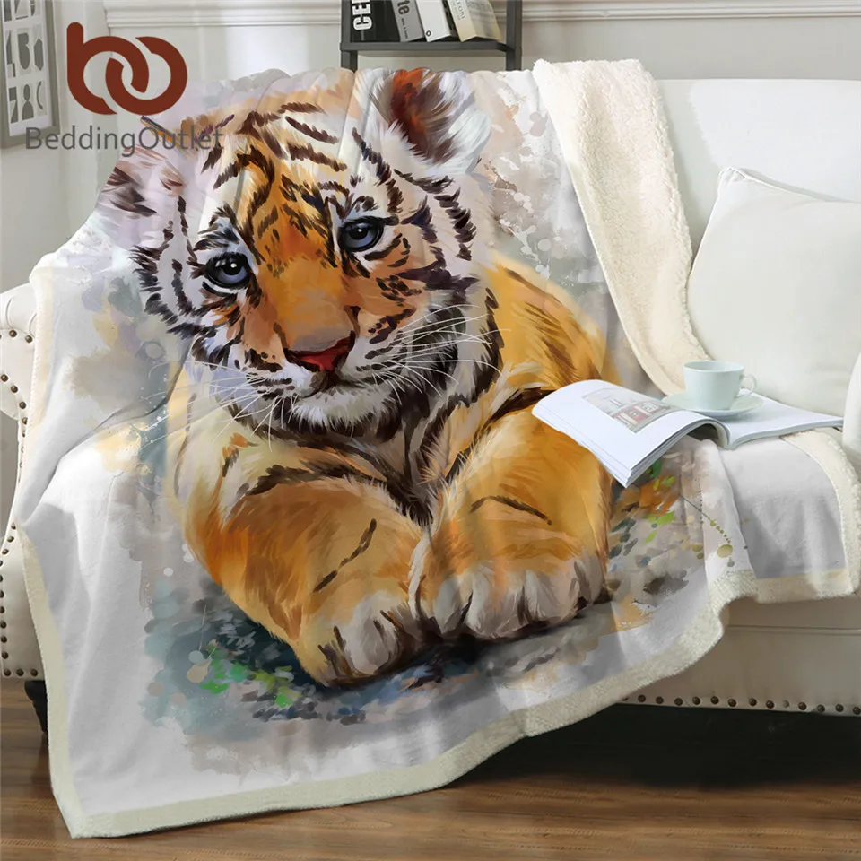 BeddingOutlet Tiger Baby Blankets For Beds Watercolor Plush Blanket Wild  Animal Custom Blanket White Cobertor Luxury Bedding - AliExpress
