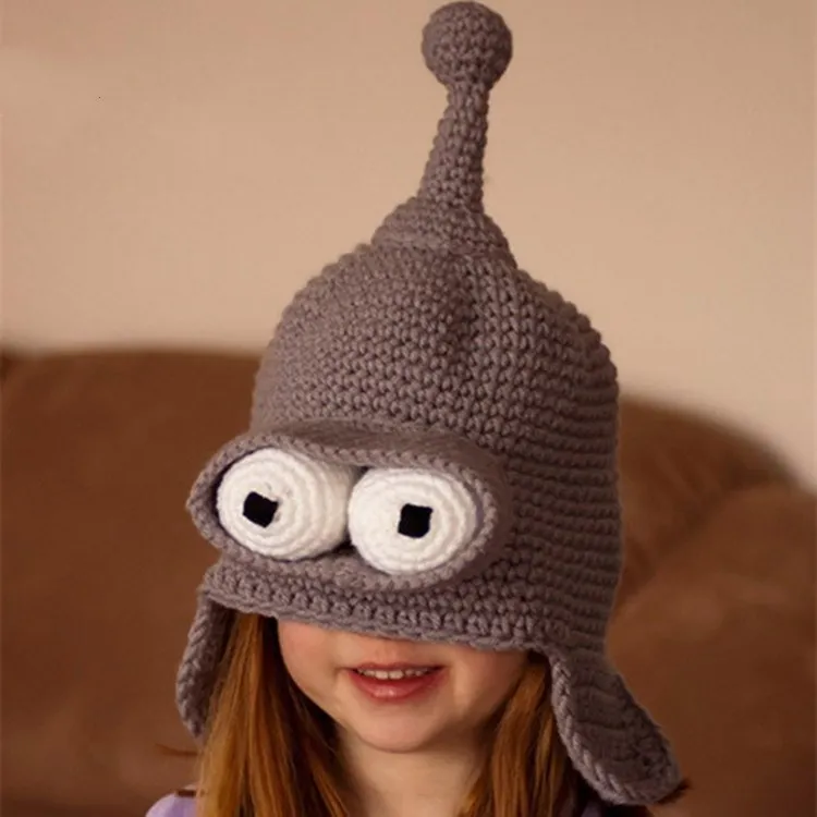 

Movie Doll Robot Bender Cosplay Cute Funny Hand Made Gray Knitted Cap