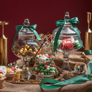 

Transparent Sugar bowl glass candy jar with lid cookies candy storage container holiday party decoration scene arrangement