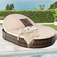 

Sunmthink Patio Daybed Outdoor Round Bed with Cushion, Chaise Lounges Adjustable Backrest Suitable for DBackyard