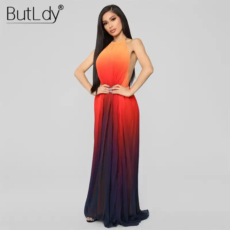 gradient pleated maxi dress