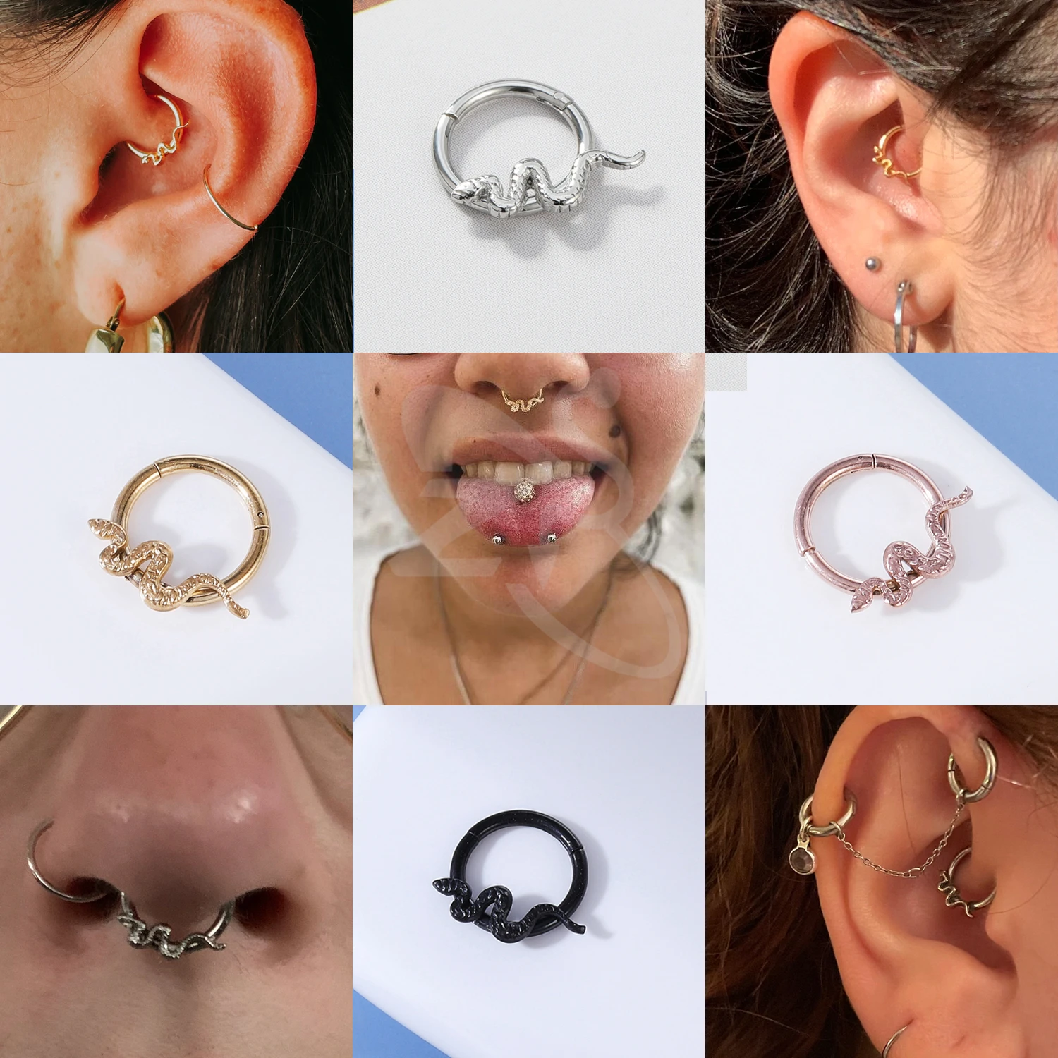 ZS 1 PC Snake Stainless Steel Nose Ring Unisex 4 Colors Punk Septum Clicker 16G Ear Tragus Cartilage Daith Piercing Jewelry 8MM