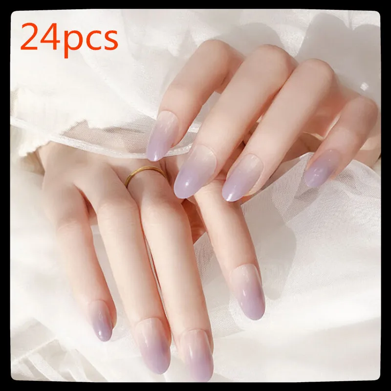 HOT 24pcs Gradient Nude Purple False Nails High Quality Charming Fake Nail Design Nail Art False Tips Full Cover