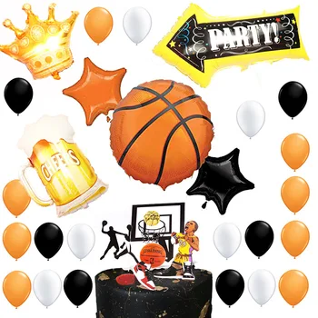 

Basketball Theme Birthday Decoration Set NBA Party Decoration Draft Beer Basketball Crown Aluminum foil Balloon Cake Flags