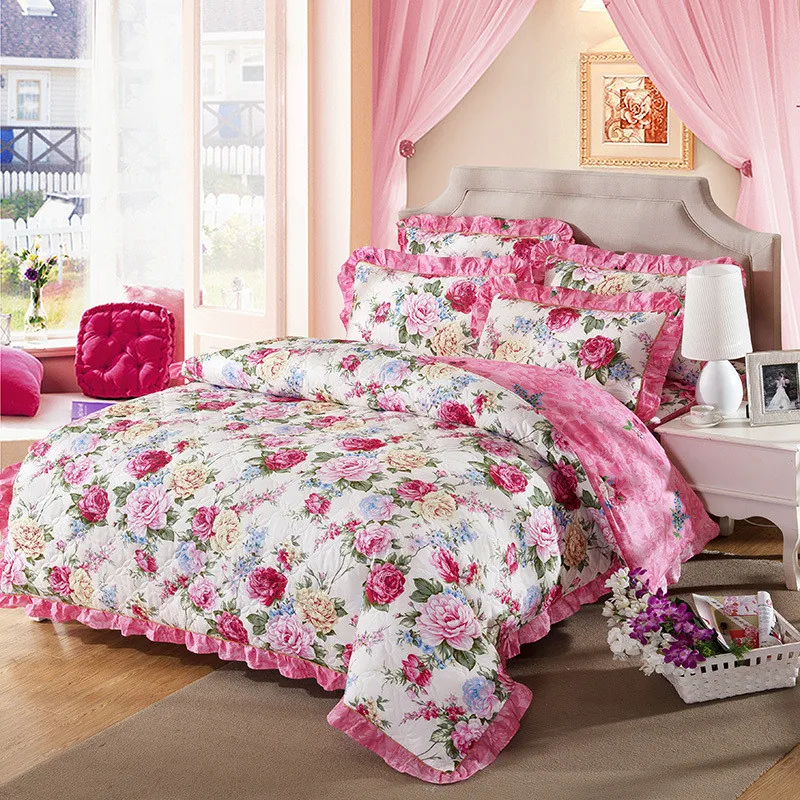 4/6Pcs Shabby Chic Blossom Bedding set Lovely Spring Floral Colorful