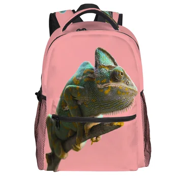 

Cute Yemeni Chameleon Pattern Backpack College Students Wear Resistance Laptop Backpack Book Bag Casual Sports Bags School Bag
