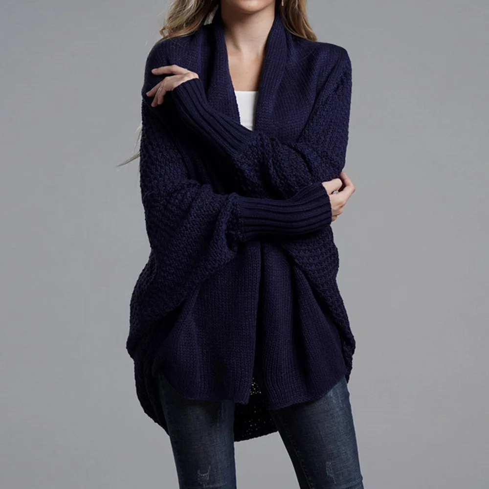 Women Autumn Cardigan Sweater Batwing Sleeve Knitwear Jacket Solid Color Plus Size Cardigan Female Femme Jumper Coat New