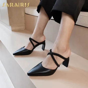

Sarairis Fashion New Design Genuine Cow Leather Concise Shoes Woman Pumps Female Strange Style Elastic Band Summer Pumps Women