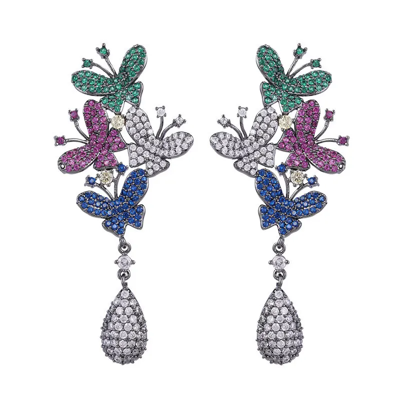 Exaggerated Butterfly Water Drop Dangle Earrings for Women Europe and America Fashion Statement Insect Pendant Earings Jewellery