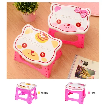 

Cartoon Cute Portable Plastic Stools Thicken Step Folding Child Stools Plastic Folding Chairs Kids Stools Pink