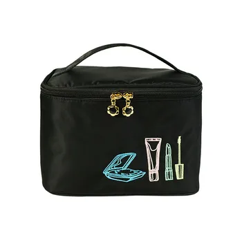 

2020 New Fashion Casual Cosmetic Bag Black Polyester Portable Cosmetic Bag Professional Beauty Makeup Kit