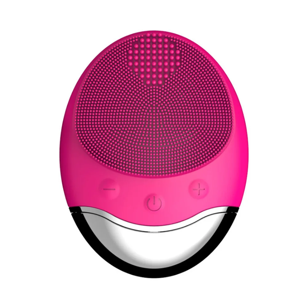 Ультразвуковая электрическая щетка для чистки лица, щетка для мытья лица, Вибрационный очиститель кожи, массажное зарядное устройство USB - Цвет: rose red