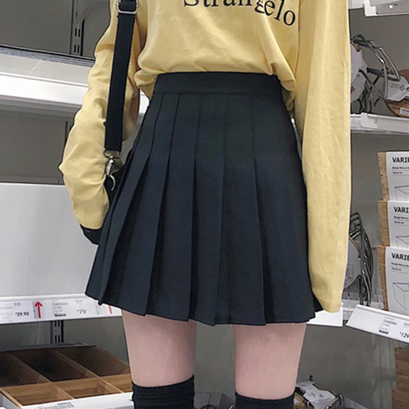 

2021 new high waist pleated skirt female summer a-line skirt black skirt college style short skirt thin skirt